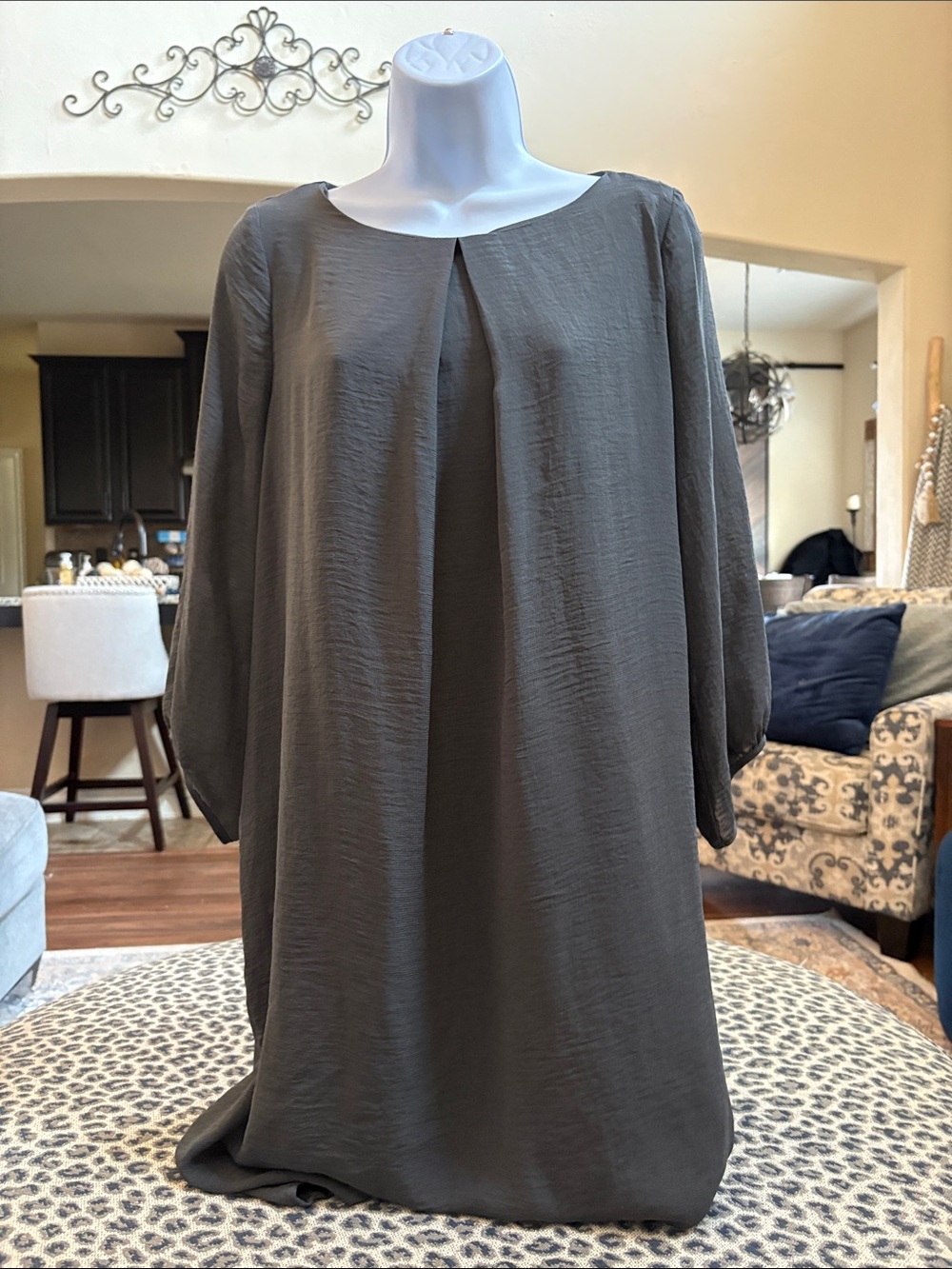 Women's Gray Pleated Shift Dress